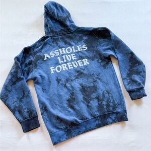 Assholes Live Forever Blue Tie-Dye Men's Hoodie Sz M